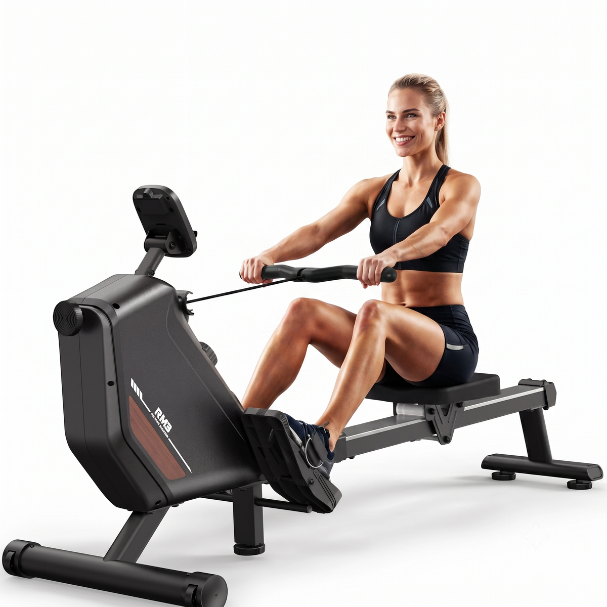 Rameur pliable Fitmovéa RM3 cadre plié roulettes de transport